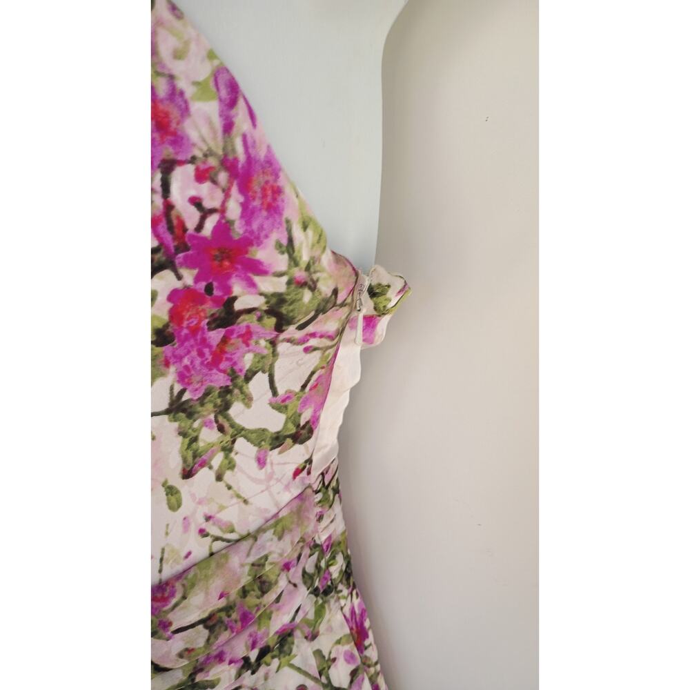 Vintage Bebe Y2K 100% Silk Watercolor Floral Halter Dress Pink White High Low XS - Picture 5 of 13